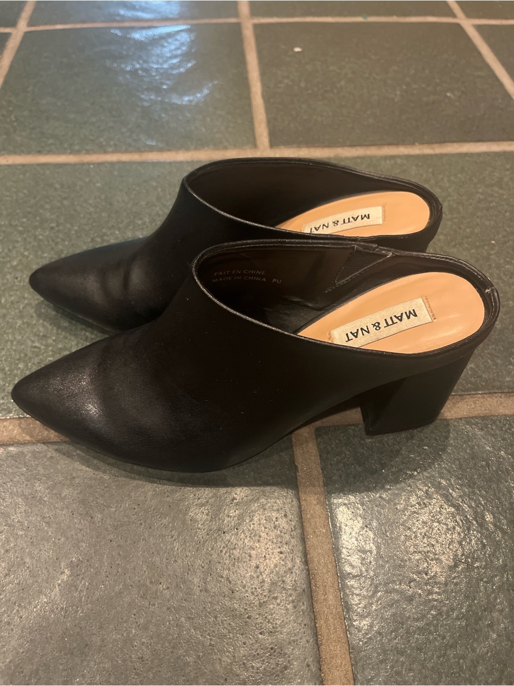 Matt & Nat Black Pointed-Toe Slip-On Block Heel Mules